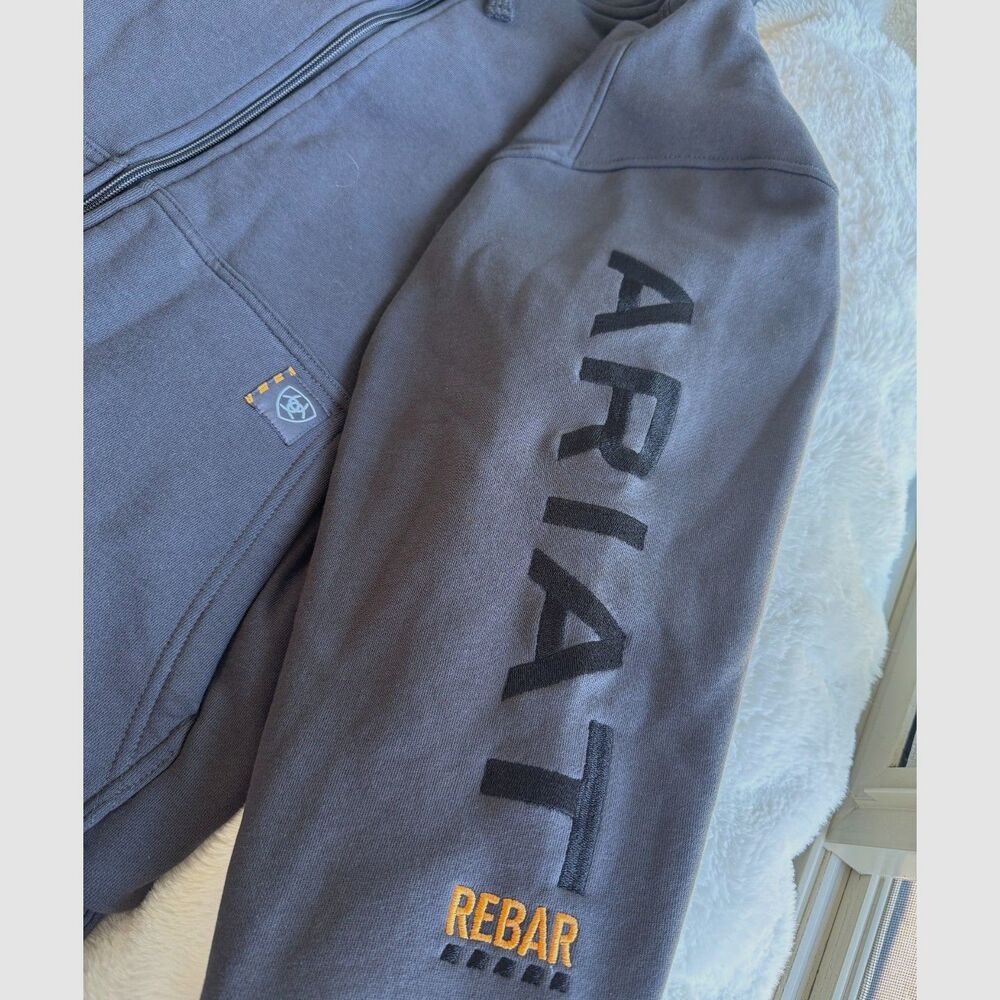 ARIAT Rebar Hoodie Mens Grey Heavy Jacket Full Zip Country Work Wear Size M